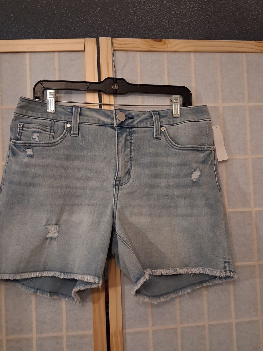 Light Blue Distressed Denim Shorts - Women